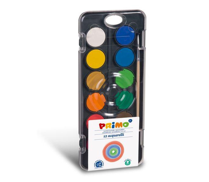 აკვარელი 126A12FN 12 watercolour tablets diametre 30 mm in plastic box with lid mixing palette and 1 brush